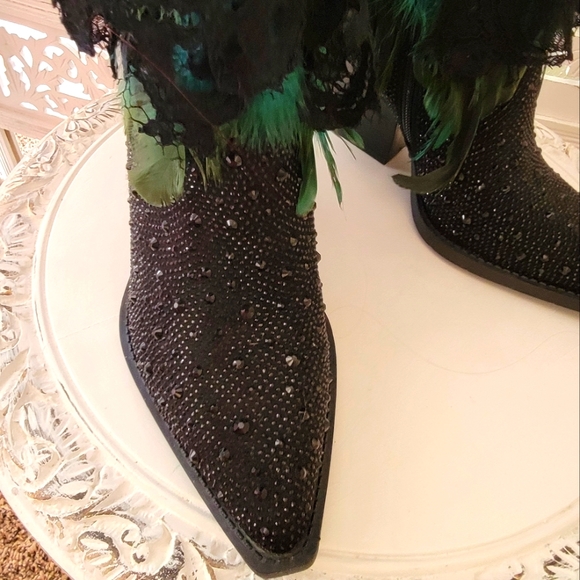 "JHETTA" Custom Order Black Diamante Feather Ankle Boots - Picture 4 of 6